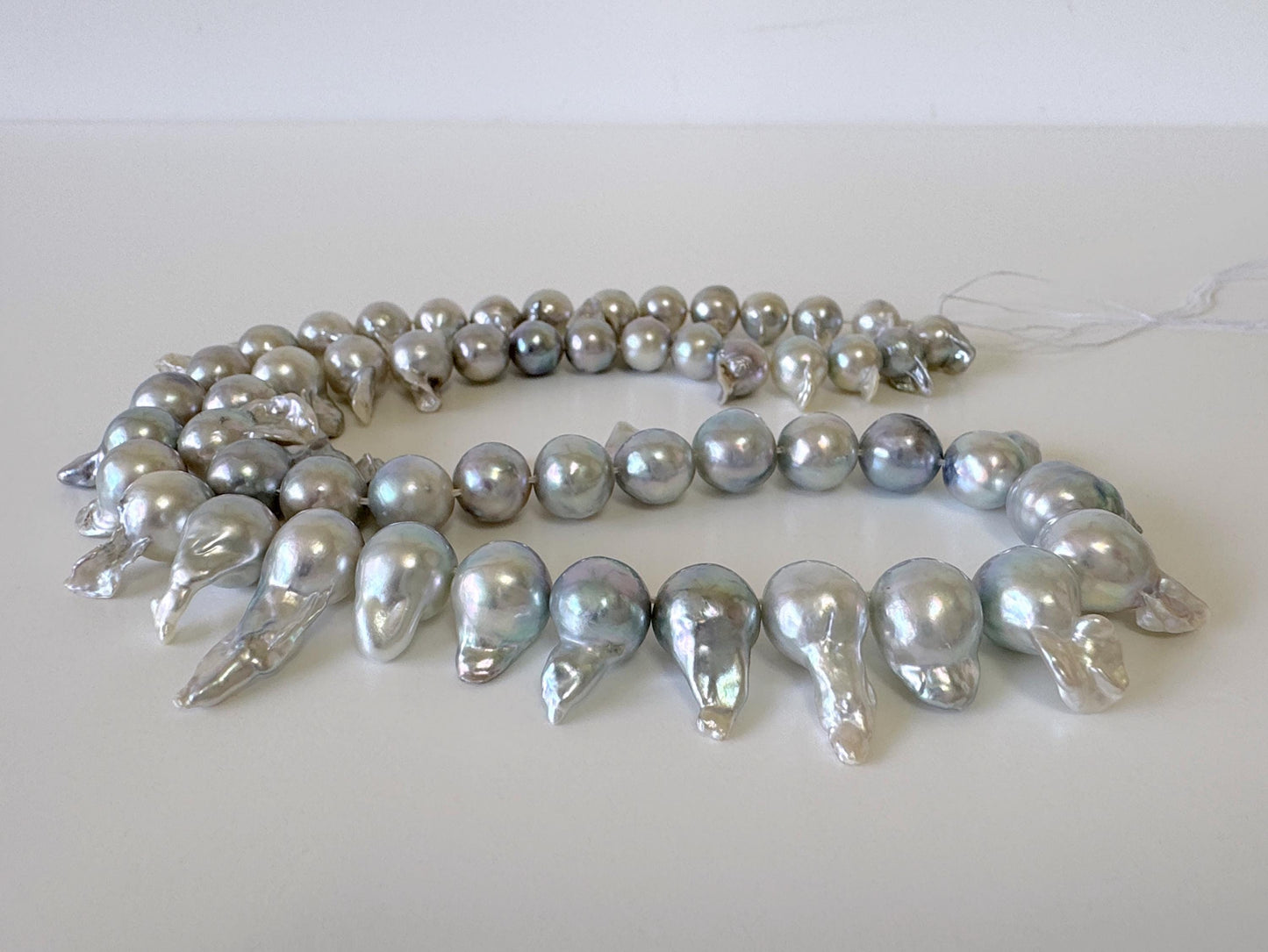 7-9mm Japanese Akoya Pearl Baroque Beads, Natural blue/silver color pearl, Genuine Akoya Pearl, Full Strand, 42cm ,16.5", Salt water pearl