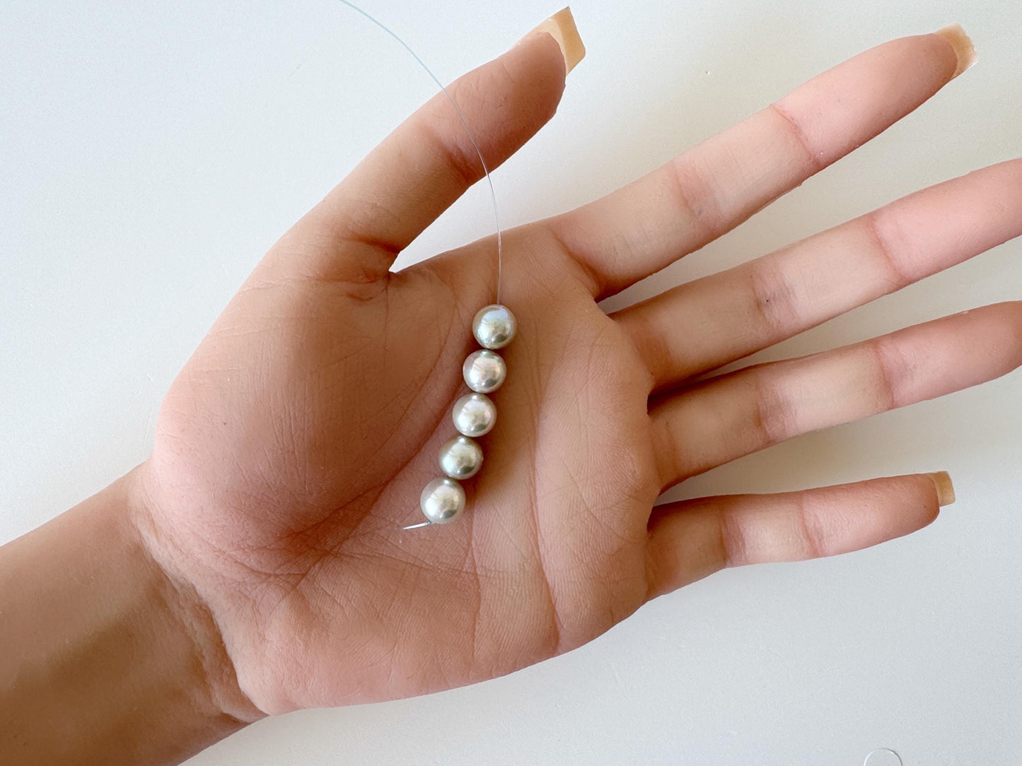 Japanese blue/silver color (cobalt treated) Akoya Pearl Beads, 7.5-8mm, Mini Strand, Short Strand of 5 Pieces, Cultured in Sea Water