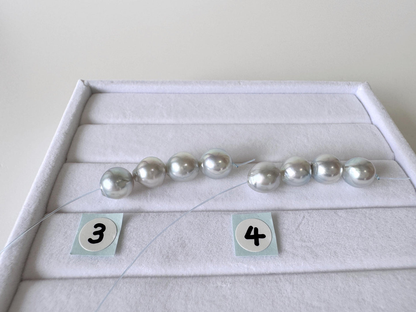 Japanese Natural blue/silver color Akoya Pearl Beads, 7.5-8mm, Mini Strand, Short Strand of 4 Pieces, Cultured in Sea Water