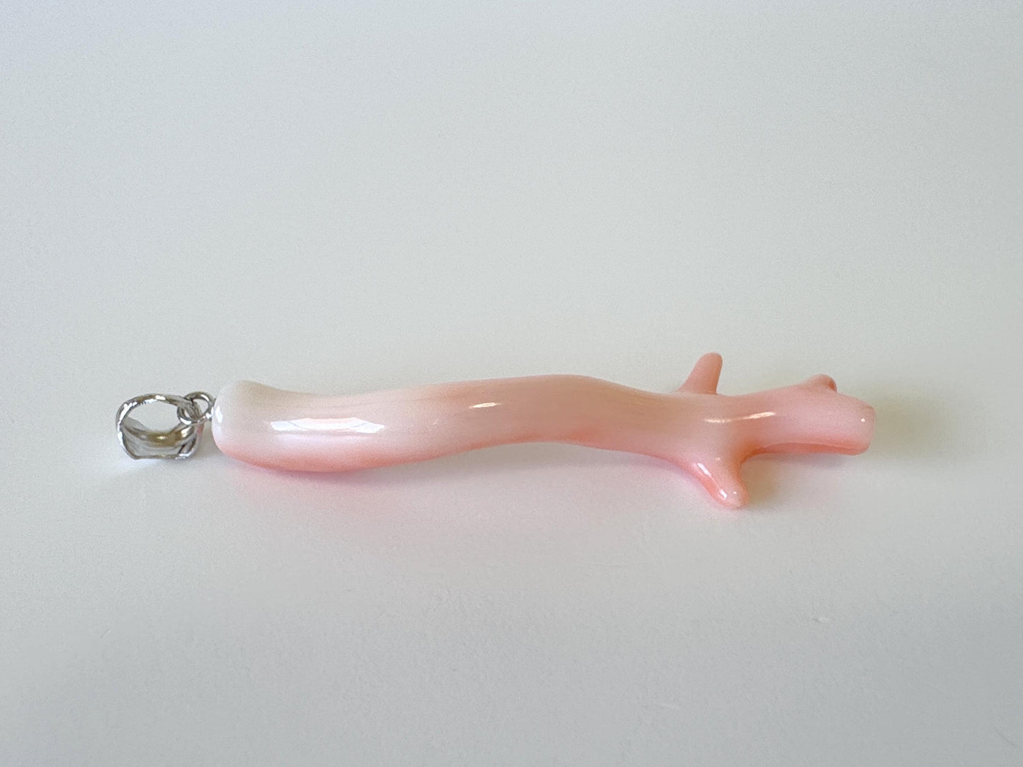 Natural Deep Sea Coral Branch Pendant, 48mm, Natural Pink/Ornge color coral branch pendant, Silver (Rhodium-Plated) bail