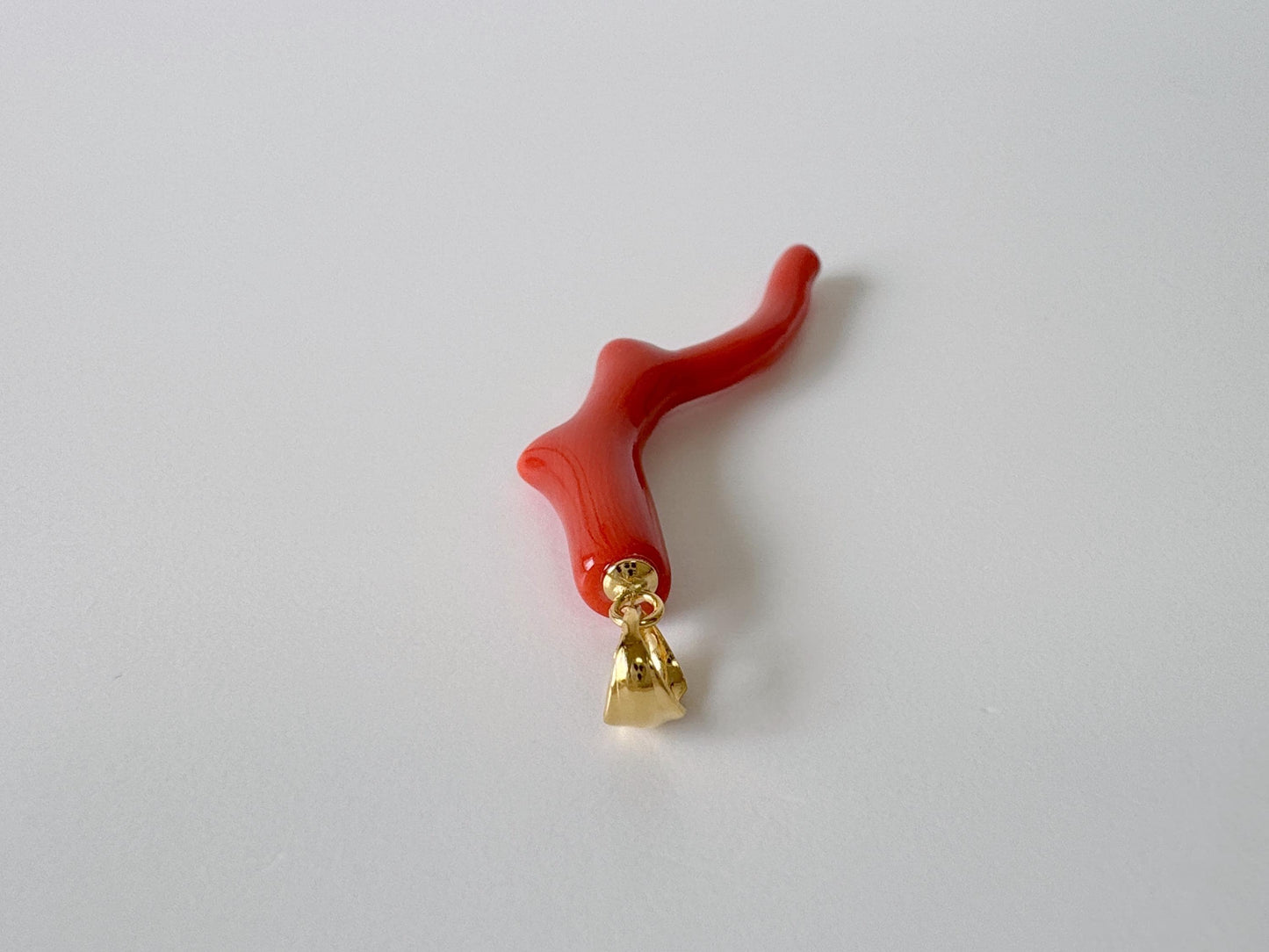 Natural Momo coral branch pendant, 45mm, Natural Japanese dark orange/Vermilion color coral branch pendant, Silver (Gold-Plated) bail