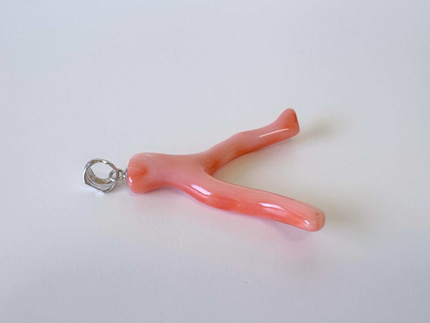 Natural Deep Sea Coral Branch Pendant, 34mm, Natural Pink/Ornge color coral branch pendant, Silver (Rhodium-Plated) bail
