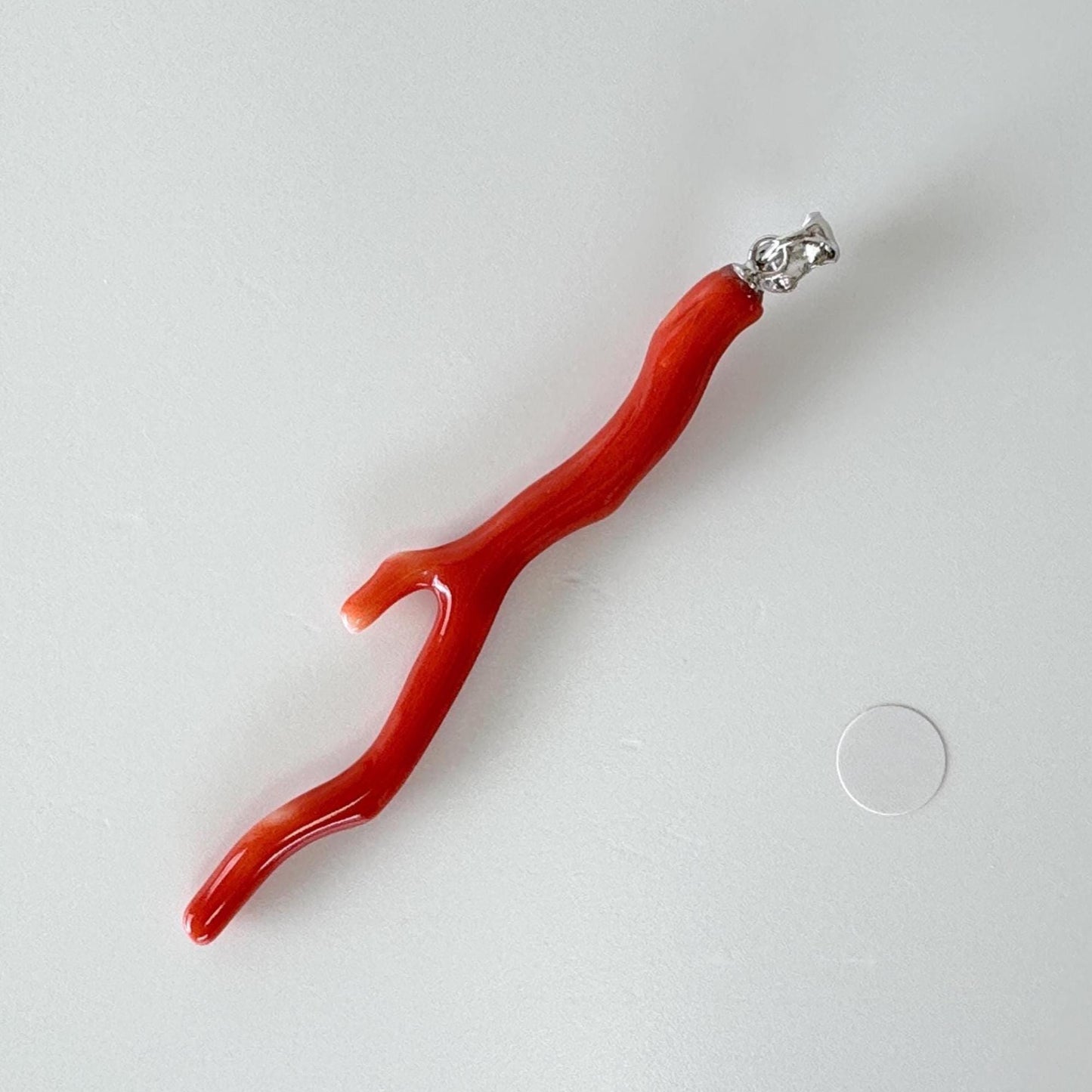 Natural Momo coral branch pendant, 60mm, Natural Japanese Orange color coral branch pendant, Silver (Rhodium-Plated) bail