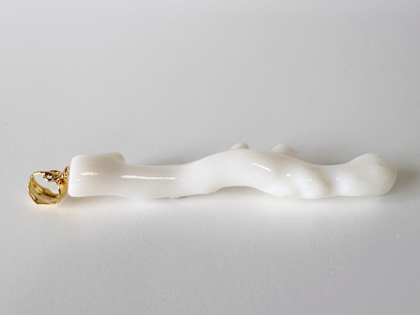 Natural Japanese White Coral Branch Pendant, 55mm, Natural White color genuine precious coral, Silver Bail (Gold-Plated)