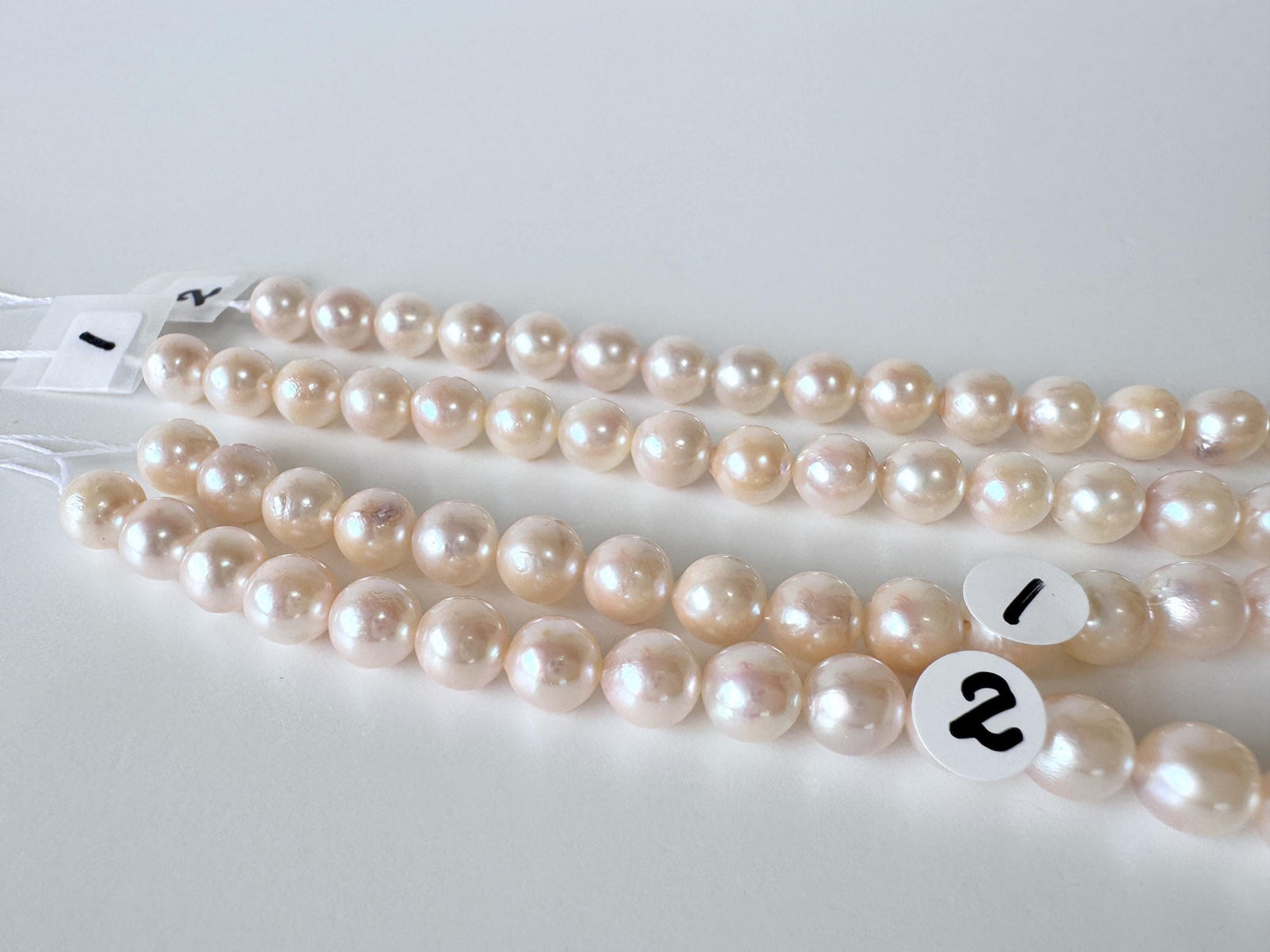 6.5-7mm Japanese White/Pink Akoya Pearl Beads, Genuine Akoya Pearl, Full Strand, 40cm , 15.7", Cultured Salt water pearl