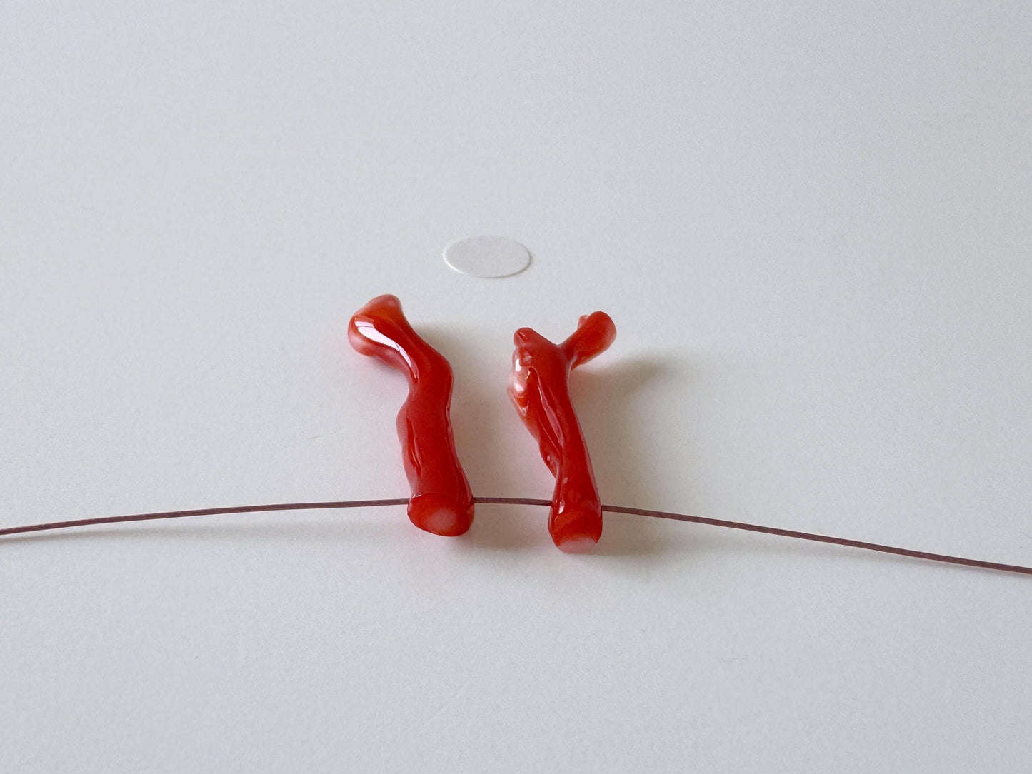 Japanese red(Aka) coral branch set for 2pcs, 25-27mm, side full hole, natural red color coral for jewelry making