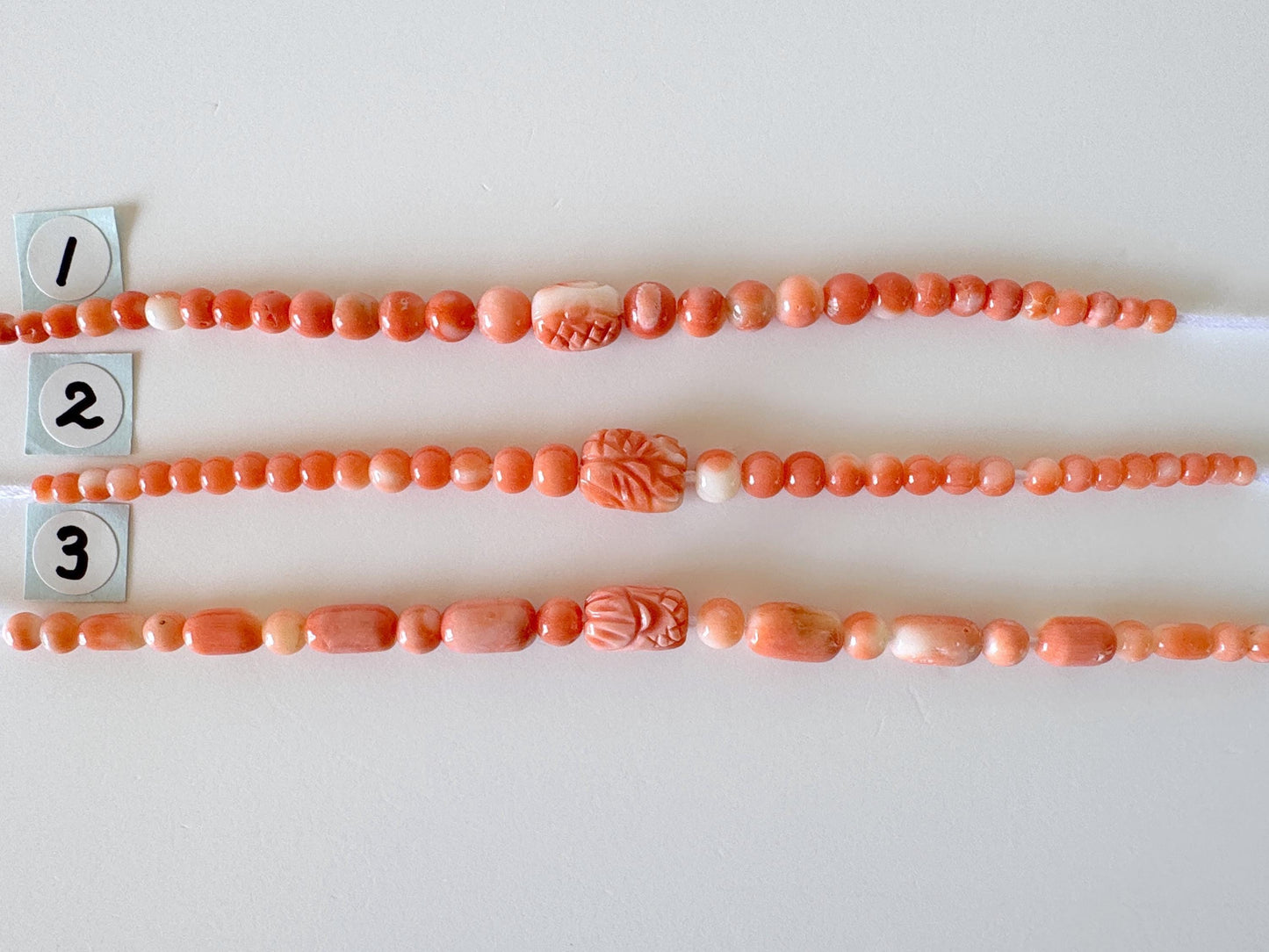 Natural Momo Coral Short Strand Beads with Carving Beads, Orange/White Color Coral Beads, 11-11.5cm, Genuine Japanese Coral Beading Parts
