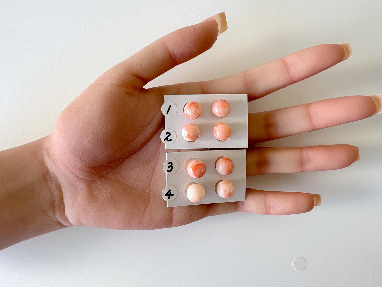 9-9.3mm Full Hole Natural deep sea coral round loose, Pink/Orange/White Coral, For earring sets or pendant, price per pair, Natural Color