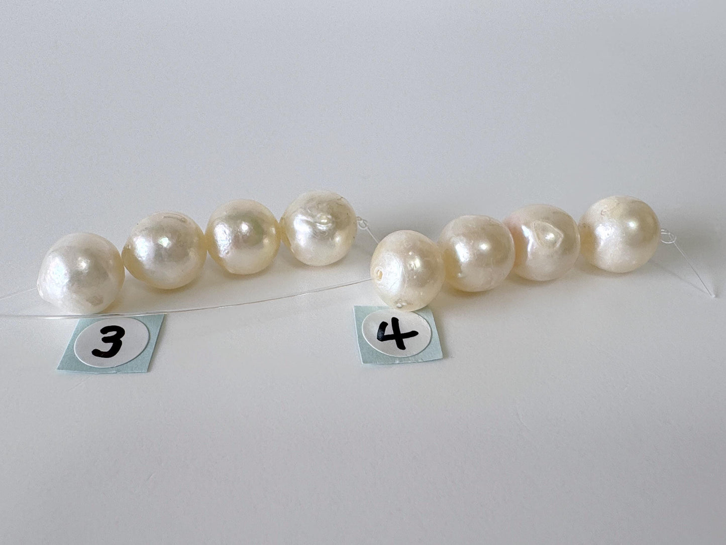 Japanese Cream White Akoya Pearl Beads, 9.5-9.9mm, Mini Strand, Short Strand, 4 Pieces, Genuine Akoya Pearl, Cultured in Sea Water