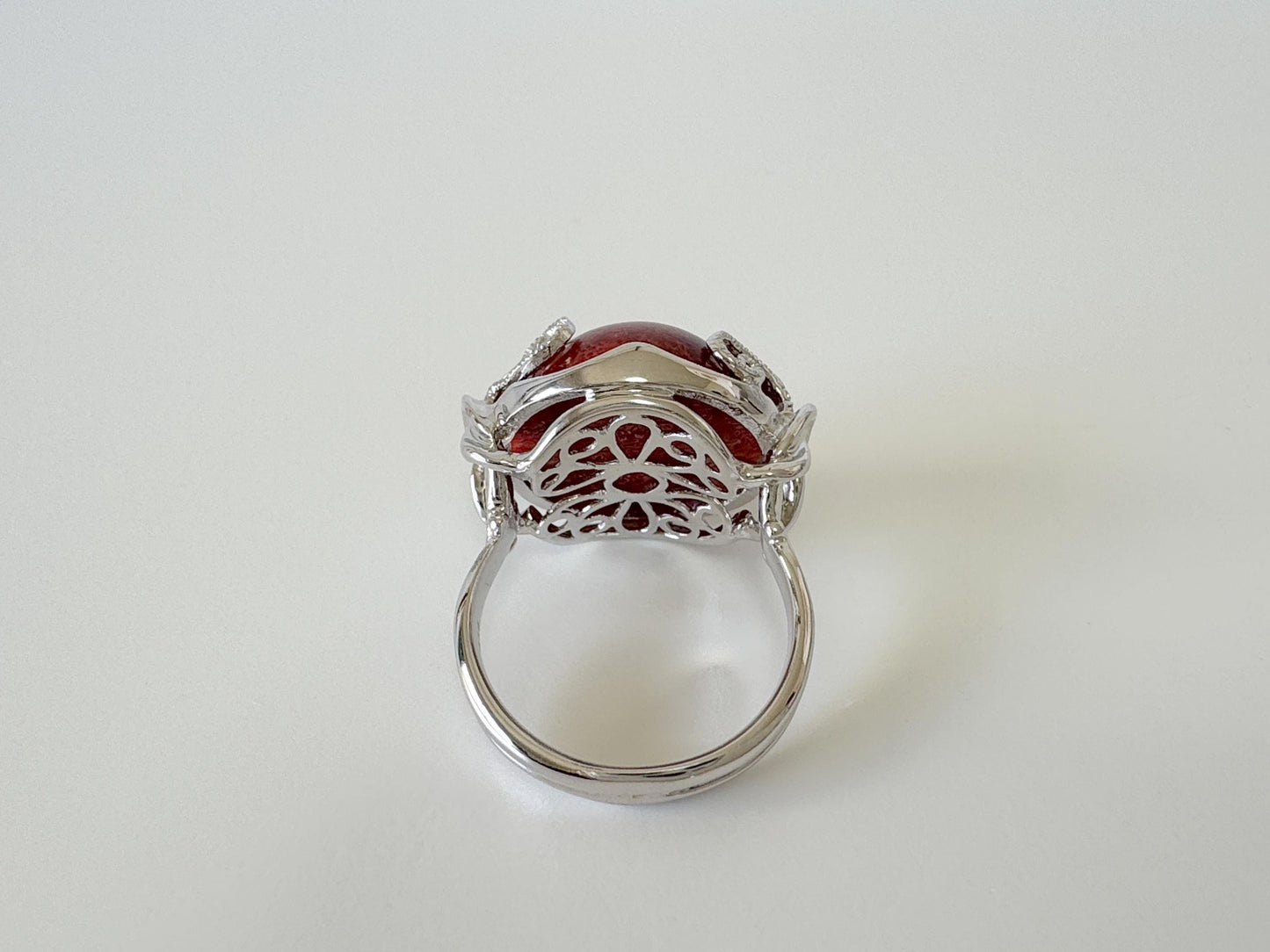 Natural sponge coral half circle silver ring, size is Jp 17, US 8.5, UK Q, IT 57