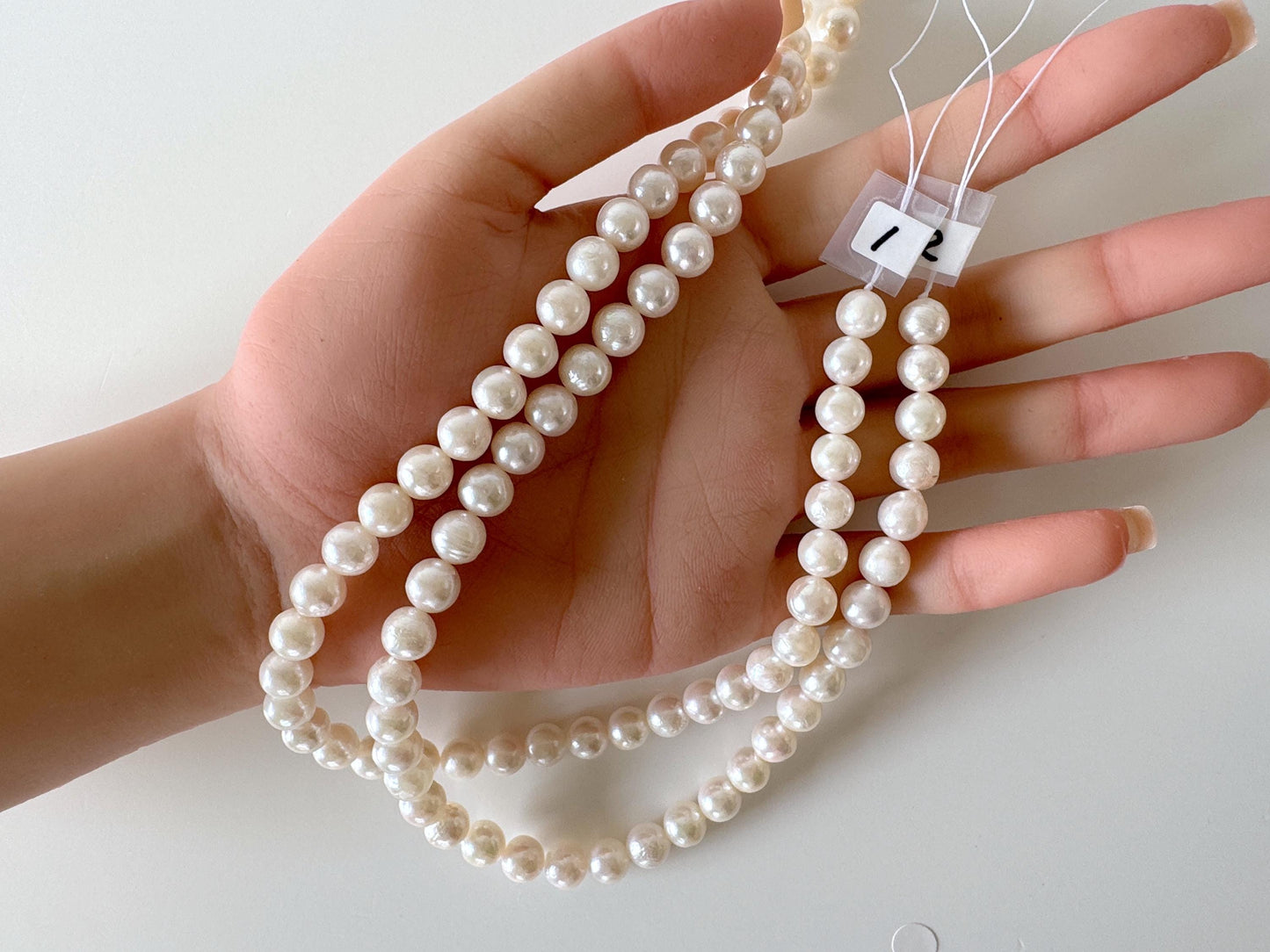 7.5-8mm Japanese White/Pink Akoya Pearl Beads, Genuine Akoya Pearl, Full Strand, 40cm , 15.7", Cultured Salt water pearl
