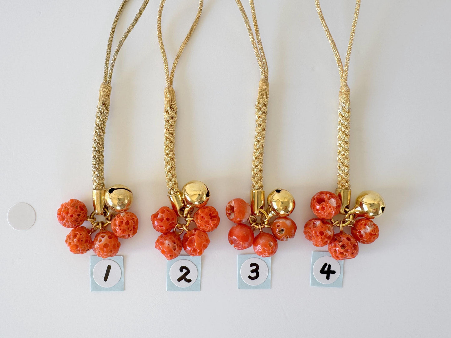 Lucky charm, Natural Aka (red) coral key strap, Netsuke strap, Natural color precious coral