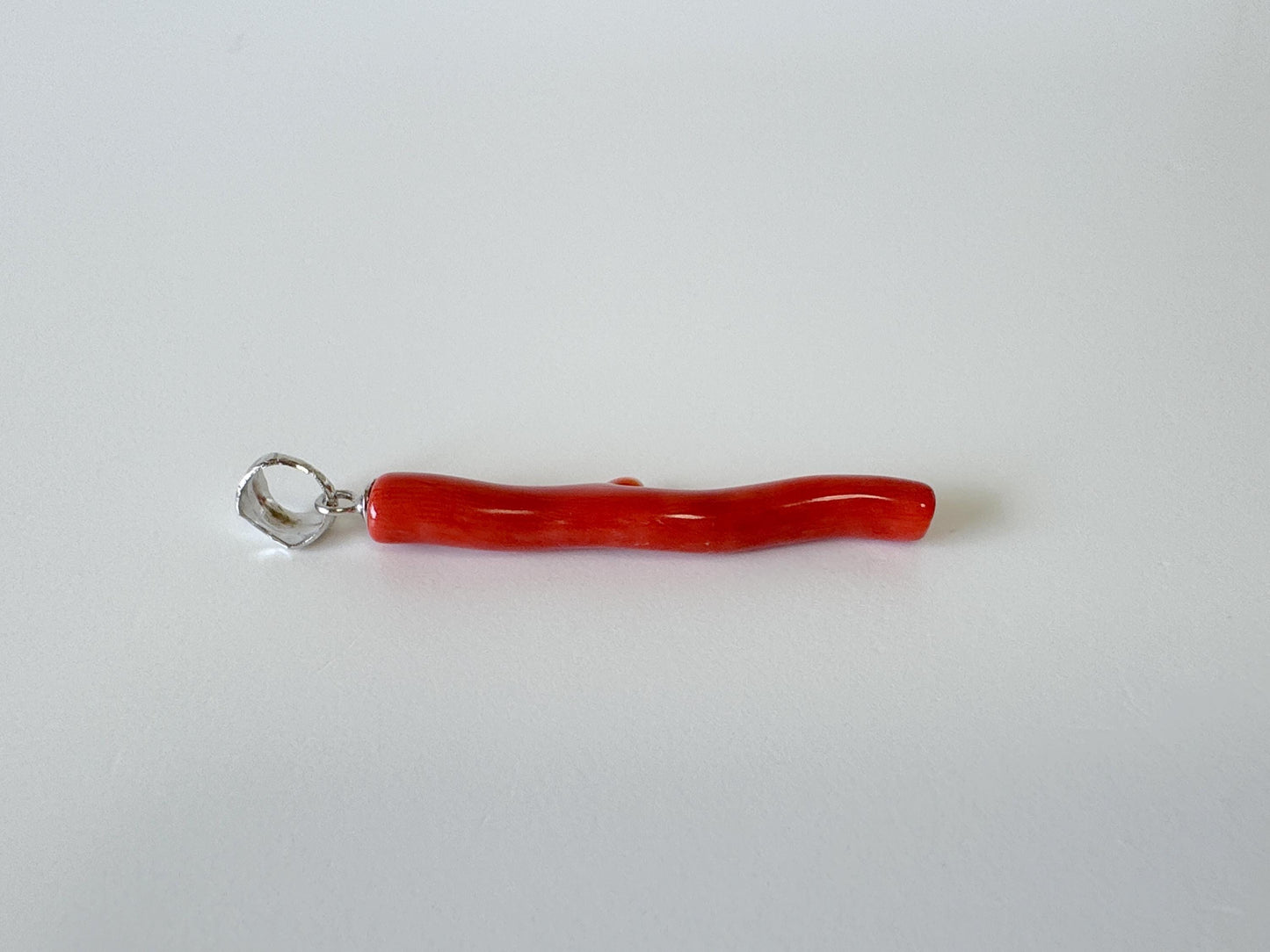 Natural Momo coral branch pendant, 36mm, Natural Japanese Orange color coral branch pendant, Silver (Rhodium-Plated) bail