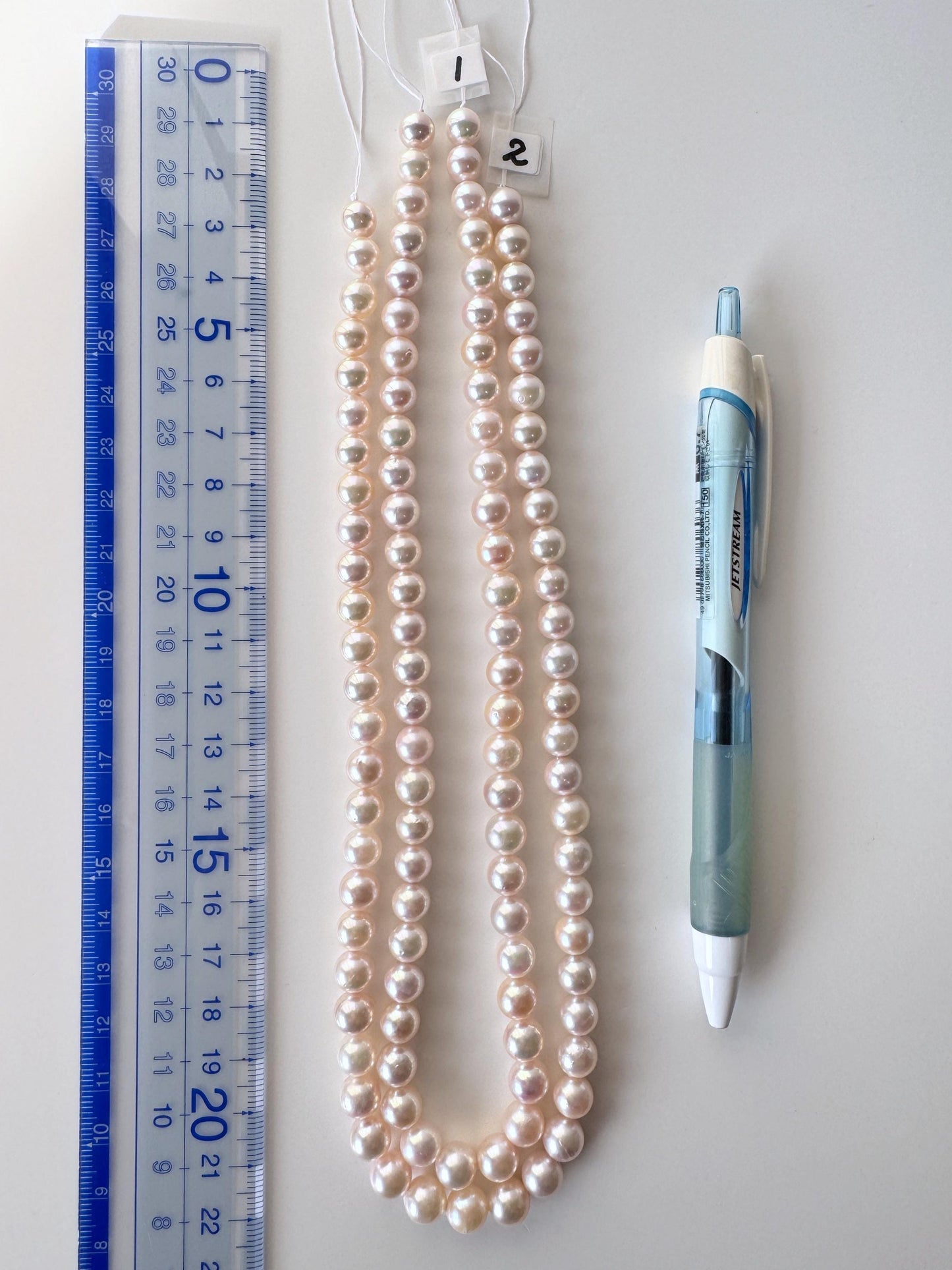 6.9-7.9mm Japanese White Akoya Pearl Beads, Genuine Akoya Pearl, Full Strand, 40.5-41cm , 16", Cultured Salt water pearl