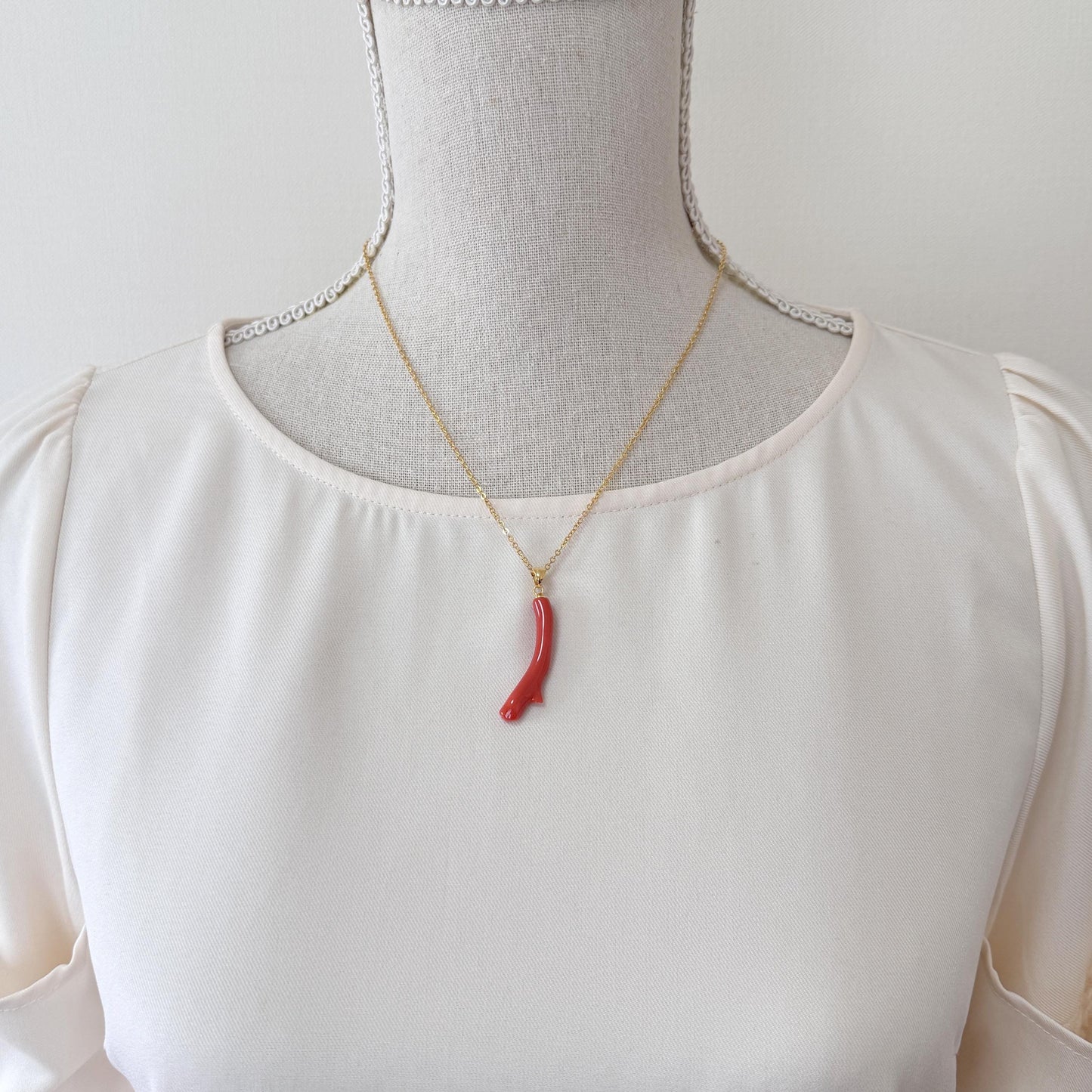 Natural Momo Coral Branch Pendant: Gold-Plated Silver Bail, 35mm