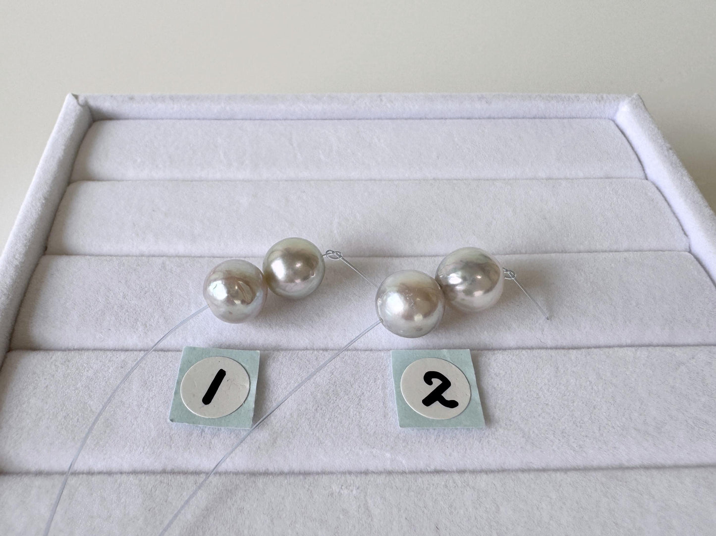 Japanese Blue/Silver (Natural color) Akoya Pearl Beads, 8-8.5mm, Mini Strand, 2 Pieces, Short Strand, Salt water pearl, Genuine Akoya Pearl