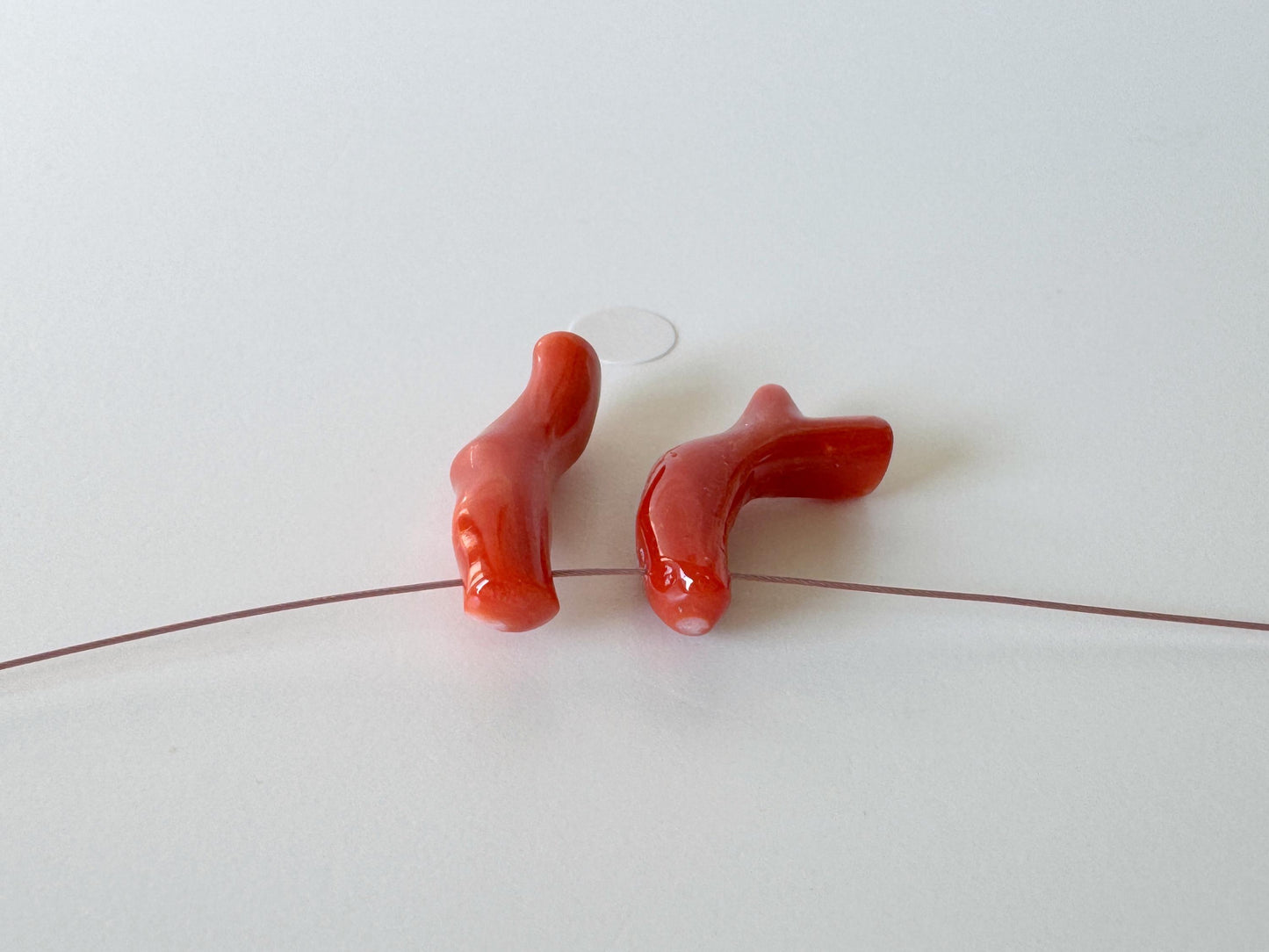 Japanese red(Aka) coral branch set for 2pcs, 23-24mm, side full hole, natural red color coral for jewelry making