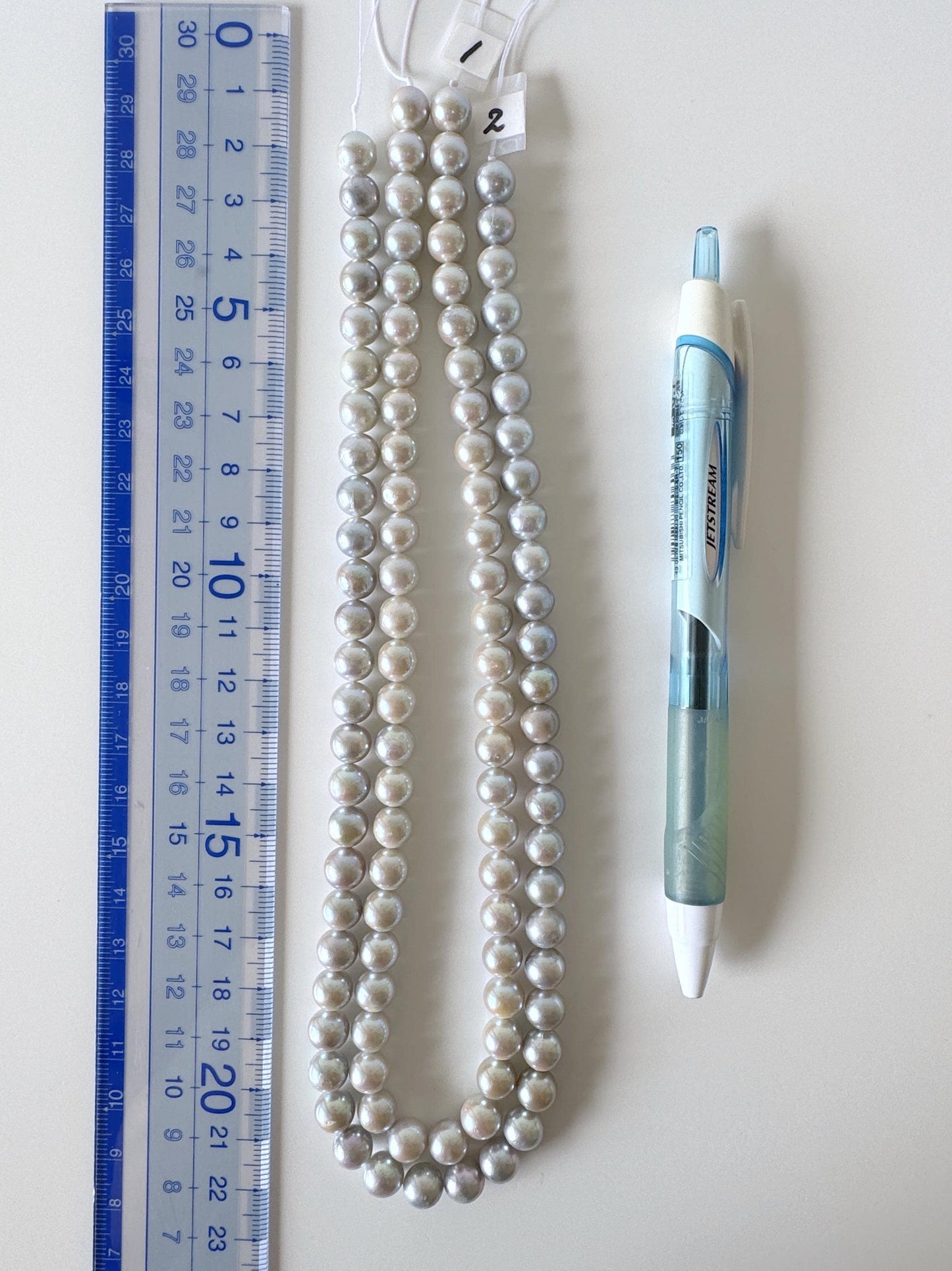 7.5-8mm Japanese Akoya Pearl Beads, Blue/Silver color pearl (Cobalt treated), Genuine Salt water Akoya Pearl, Full Strand, 40cm , 15.7"