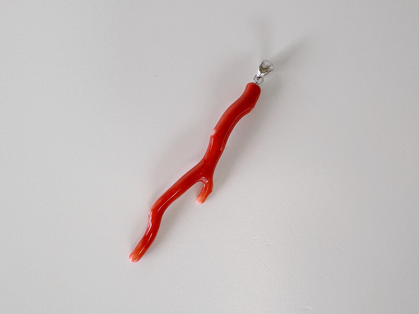 Natural Momo coral branch pendant, 60mm, Natural Japanese Orange color coral branch pendant, Silver (Rhodium-Plated) bail