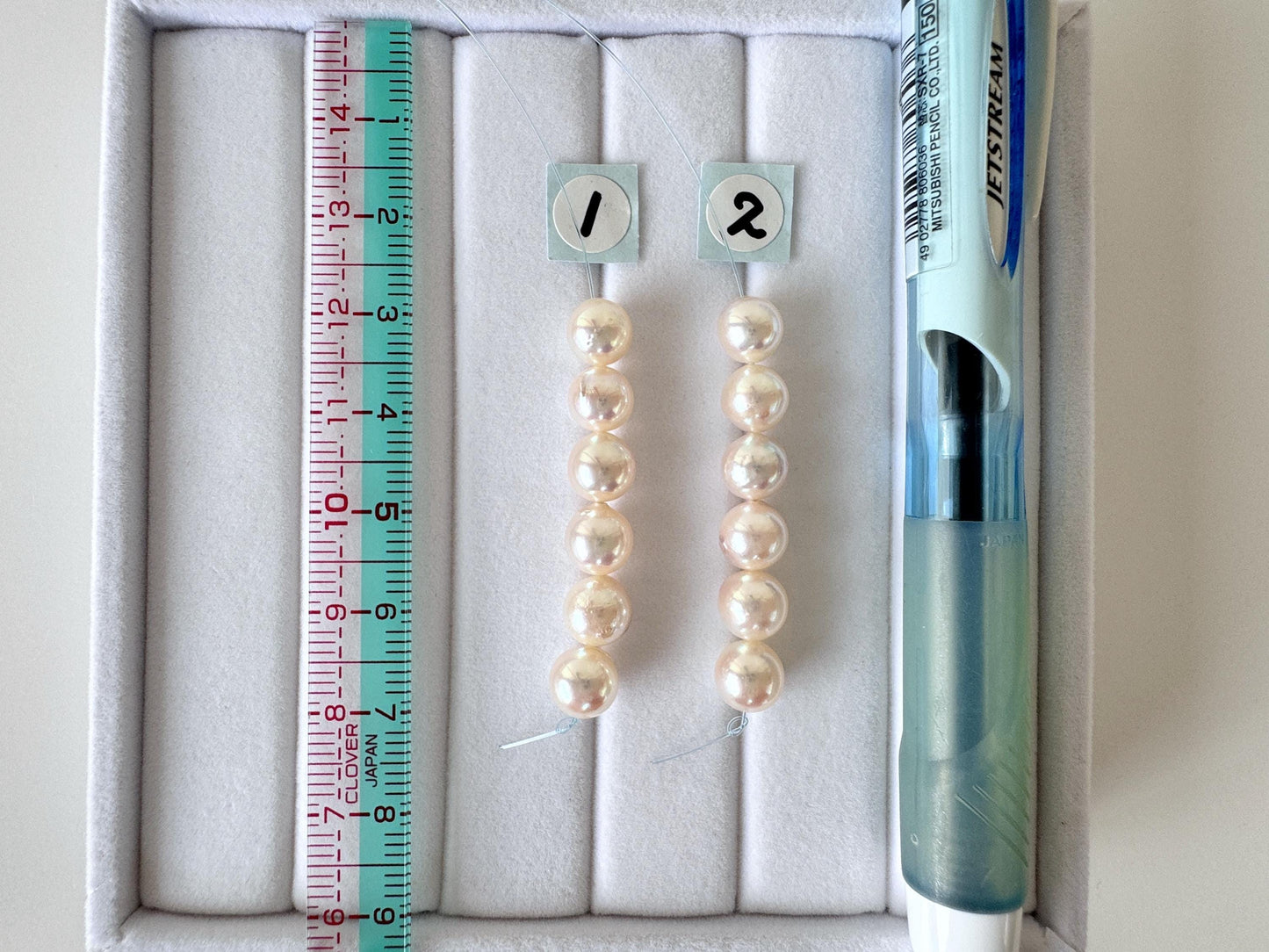 Japanese White/Pink Akoya Pearl Beads, 6.5-7mm, Mini Strand, Short Strand, 6 Pieces, Genuine Akoya Pearl, Cultured in Sea Water