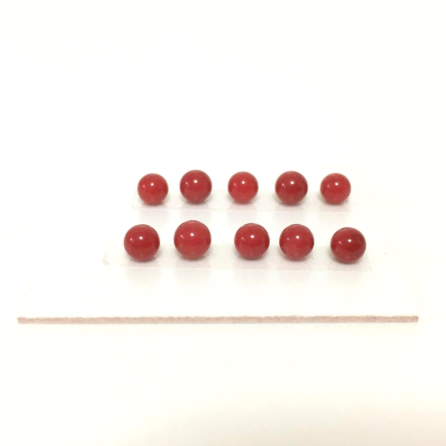 Red round bamboo coral 4mm for 10pcs, half-drilled hole, For jewelry making (dyed)