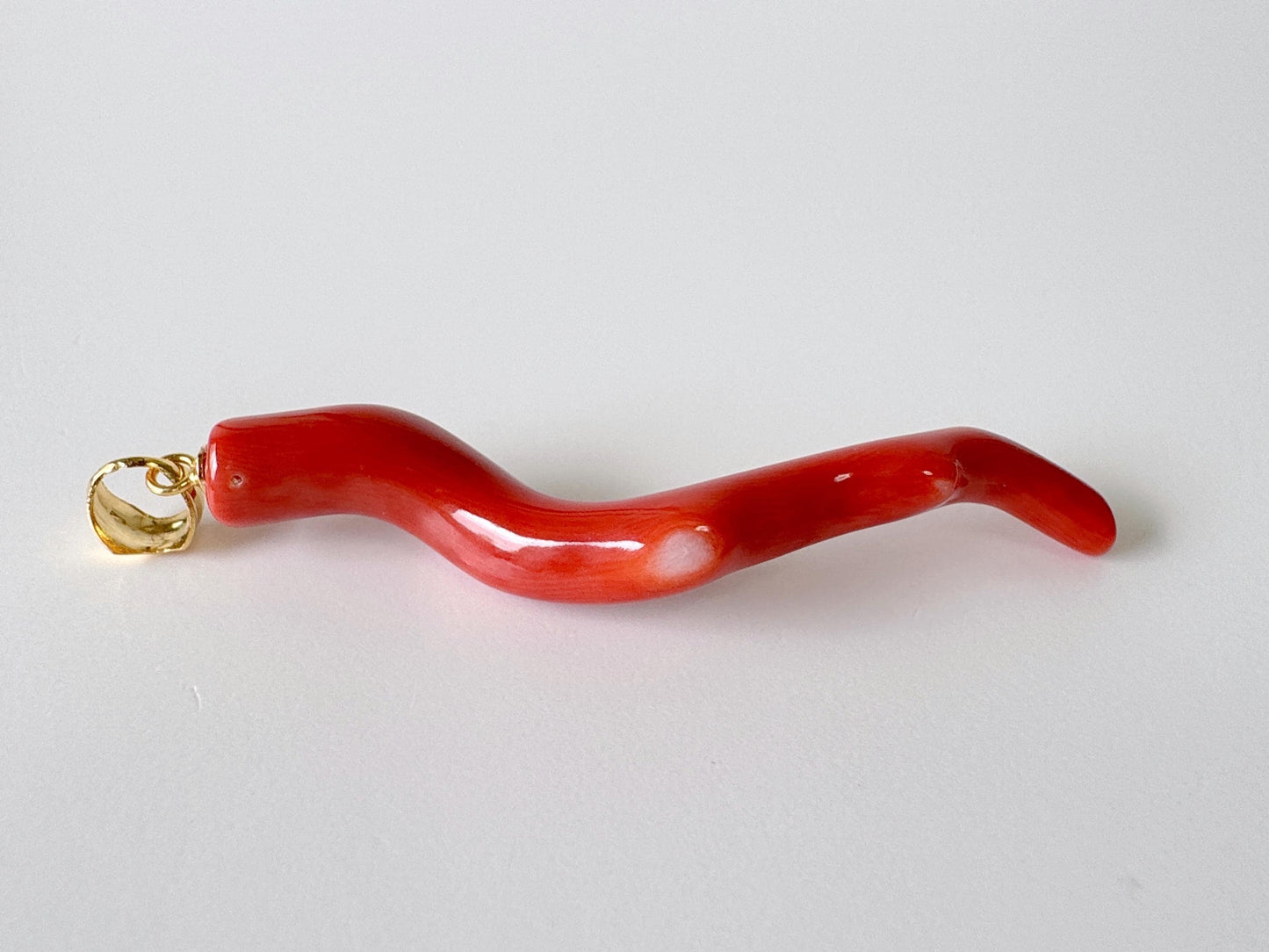 Natural Momo coral branch pendant, 50mm, Natural Japanese dark orange/Vermilion color coral branch pendant, Silver (Gold-Plated) bail