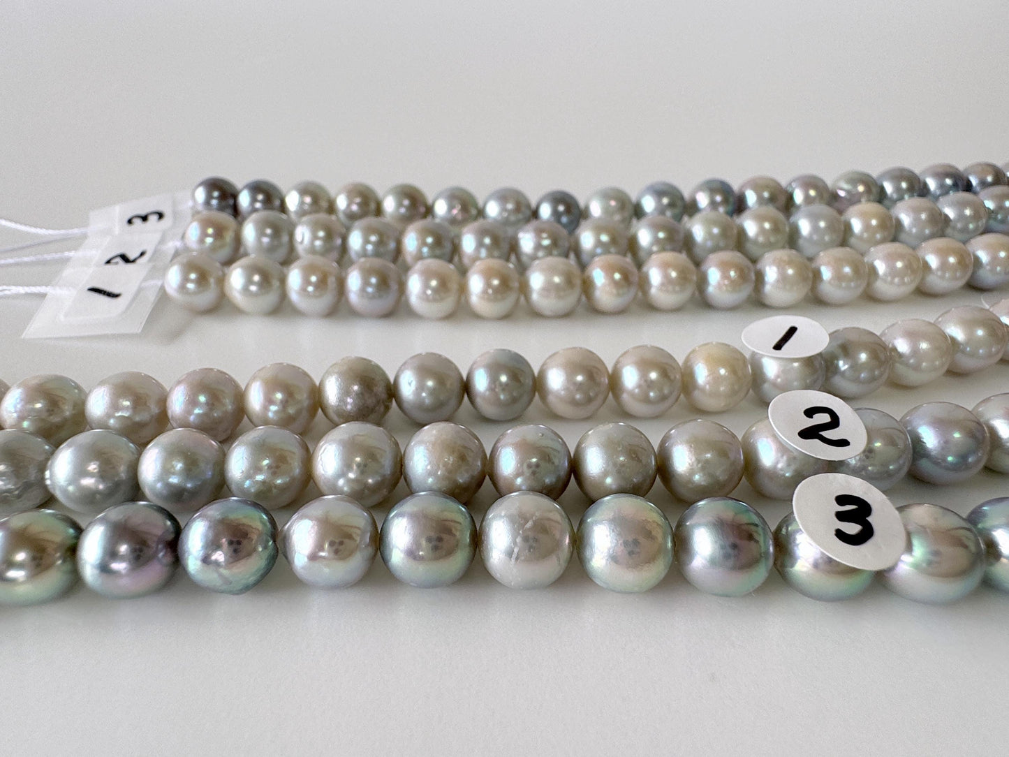 7-7.5mm Japanese Akoya Pearl Beads, Blue/Silver color pearl (Cobalt treated), Genuine Akoya Pearl, Full Strand, 40cm , 15.7", Salt water pearl