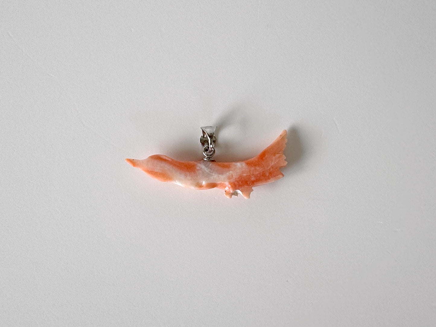 Natural Deep Sea Coral Bird Carving Pendant, Natural Pink Color Coral, Silver (Rhodium-plated) Bail, Hand Carved