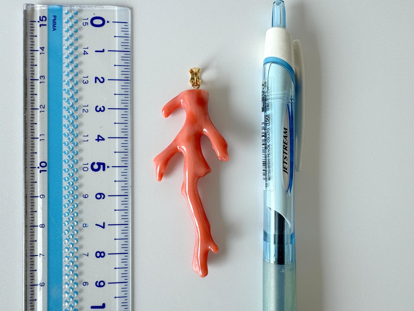 Natural Deep Sea Coral Branch Pendant, 62mm, Natural Orange/Pink color coral branch pendant, Silver (Gold-Plated) bail
