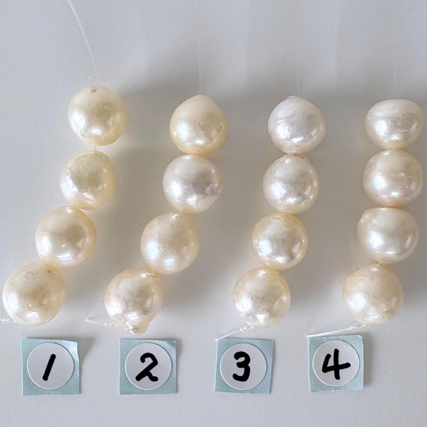 Japanese Cream White Akoya Pearl Beads, 9.5-9.9mm, Mini Strand, Short Strand, 4 Pieces, Genuine Akoya Pearl, Cultured in Sea Water