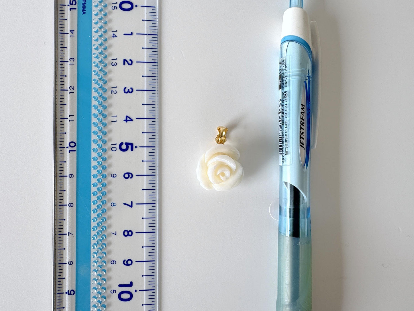 Natural White Coral Rose Pendant, 16.8x16.6mm Rose, Natural White Color Coral, Silver (gold plated) Bail, Genuine Precious Coral Pendant
