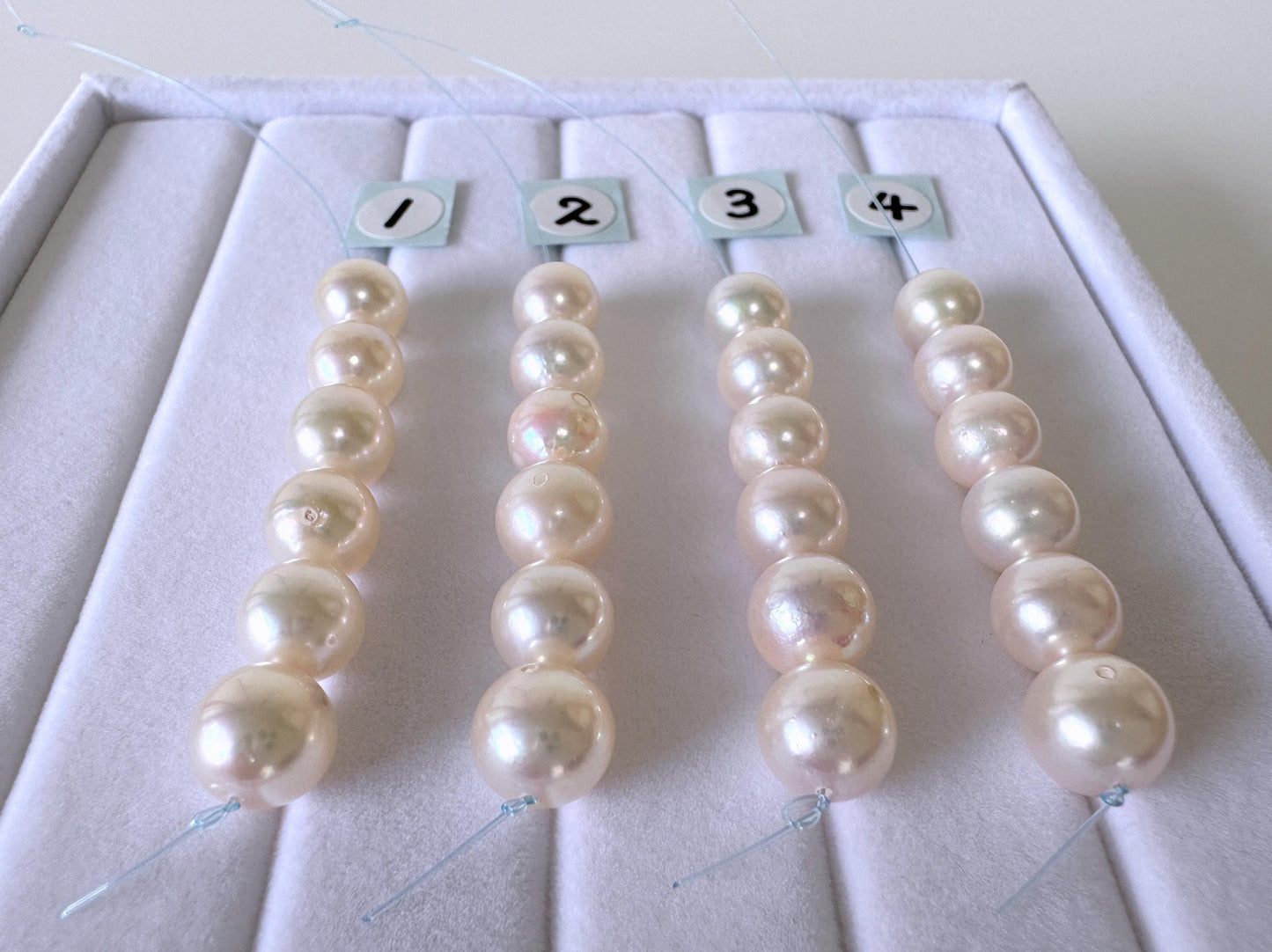 Japanese White/Pink Akoya Pearl Beads, 7-7.5mm, Mini Strand, Short Strand, 6 Pieces, Genuine Akoya Pearl, Cultured in Sea Water
