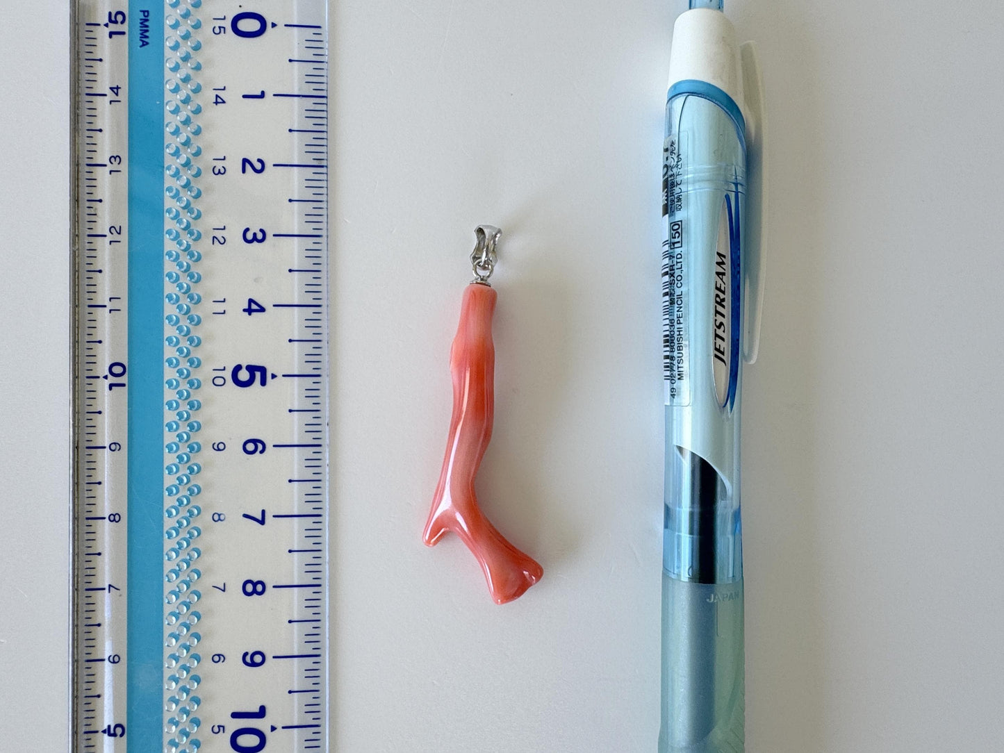 Natural Deep Sea Coral Branch Pendant, 45mm, Natural Orange/Pink color coral branch pendant, Silver (Rhodium-Plated) bail