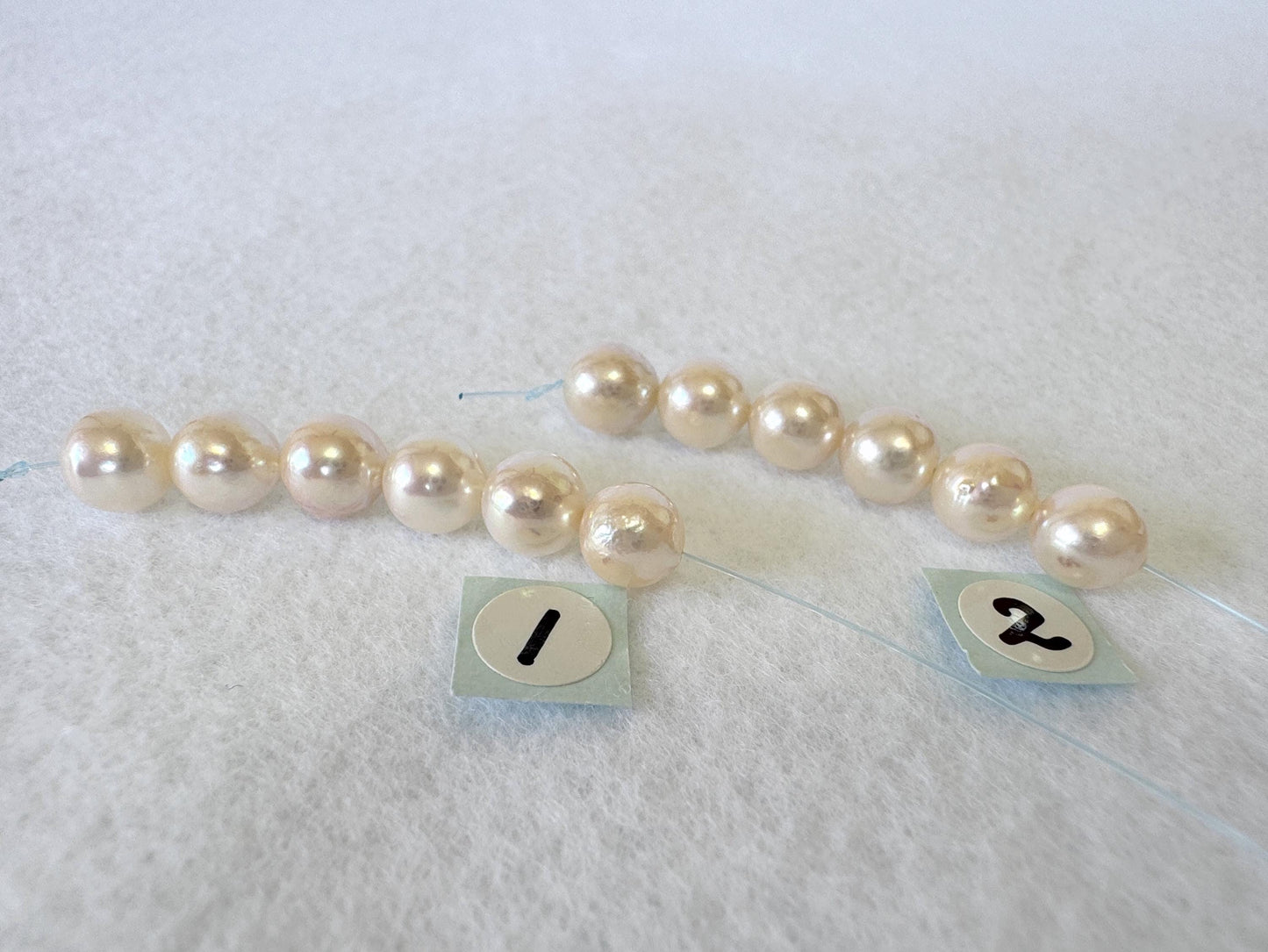 Japanese White/Pink Akoya Pearl Beads, 6.5-7mm, Mini Strand, Short Strand, 6 Pieces, Genuine Akoya Pearl, Cultured in Sea Water