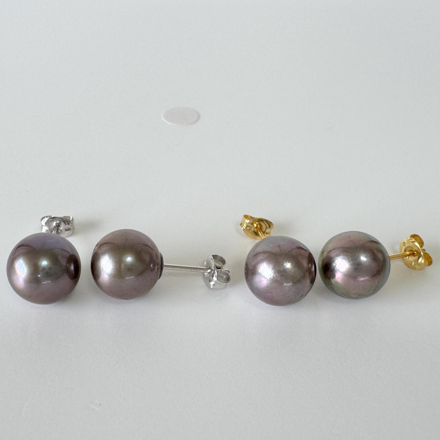 Japanese Black/Peacock Black Akoya Pearl Stud Earrings, 9.5mm, Silver 925 Post/Ear Nuts, Genuine Akoya Pearl, Salt water cultured pearl