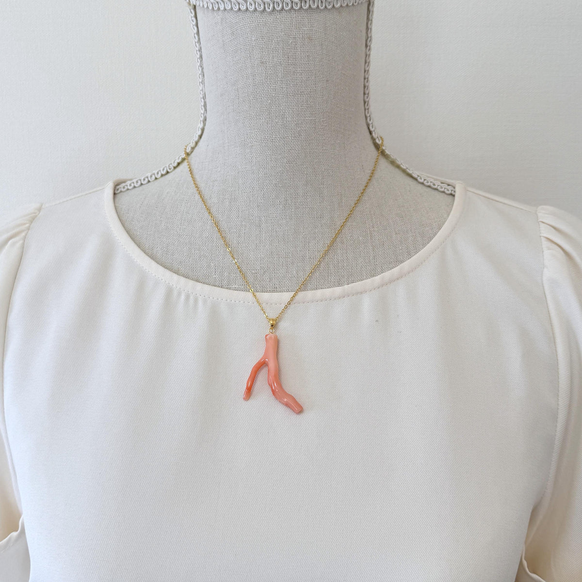Coral Branch Pendant: Natural Pink Orange Deep Sea Coral, Gold-Plated Silver Bail | 40mm, Unique Jewelry