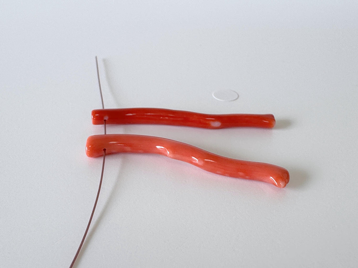 Natural Japanese Momo Coral branches, Set of 2pcs, Natural Orange Color, Side Full-Hole, Genuine Precious Coral, for Jewelry Making