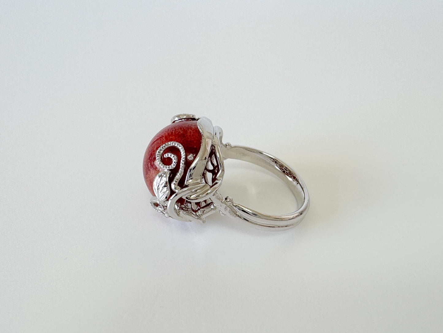 Natural sponge coral half circle silver ring, size is Jp 17, US 8.5, UK Q, IT 57