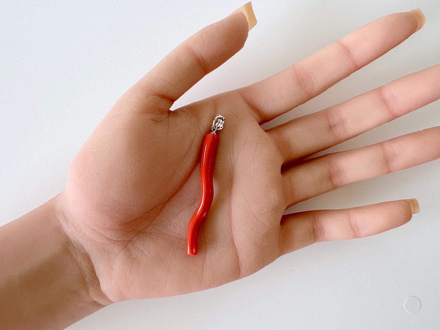 Natural Momo coral branch pendant, 49mm, Natural Japanese Orange color coral branch pendant, Silver (Rhodium-Plated) bail