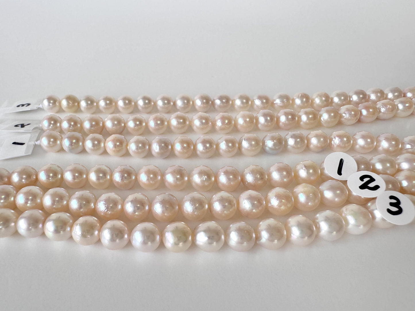 6.5-7mm Japanese White/Pink Akoya Pearl Beads, Genuine Akoya Pearl, Full Strand, 40cm , 15.7", Cultured Salt water pearl