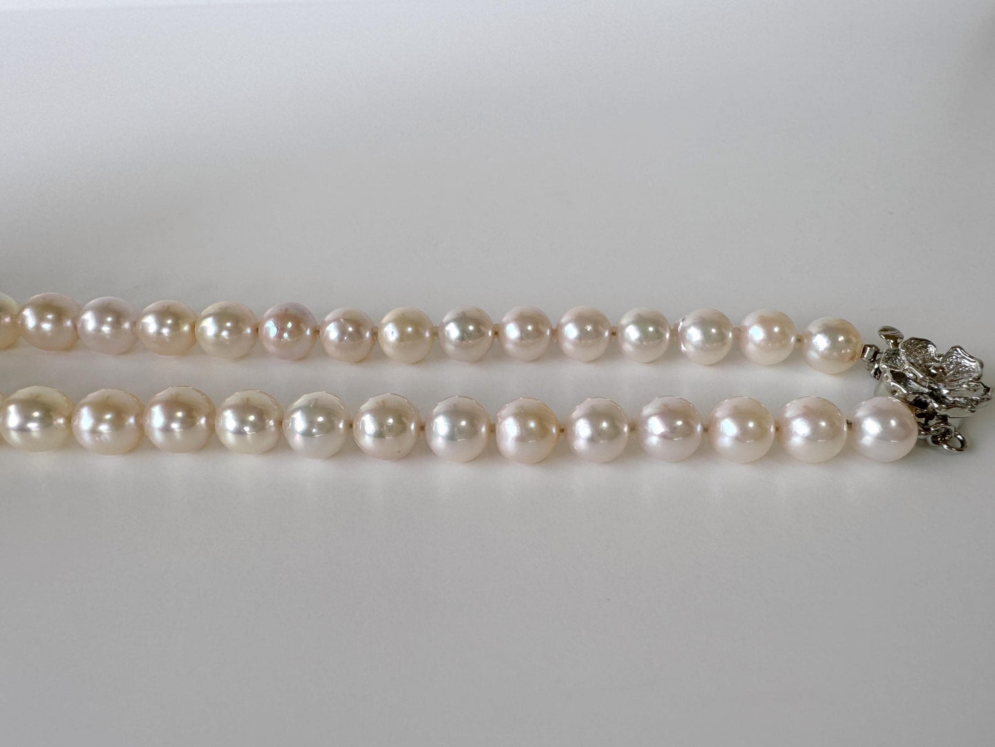 Necklace, 6.9-8.3mm Japanese White Akoya Pearl Necklace with Silver Clasp, Genuine Akoya Pearl, 45cm, 17.7in, Cultured Salt water pearl