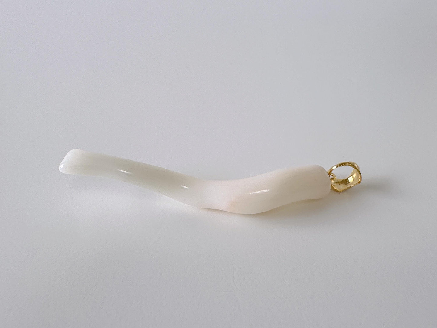 Natural Japanese White Coral Branch Pendant, 47mm, Natural White color genuine precious coral, Silver Bail (Gold-Plated)