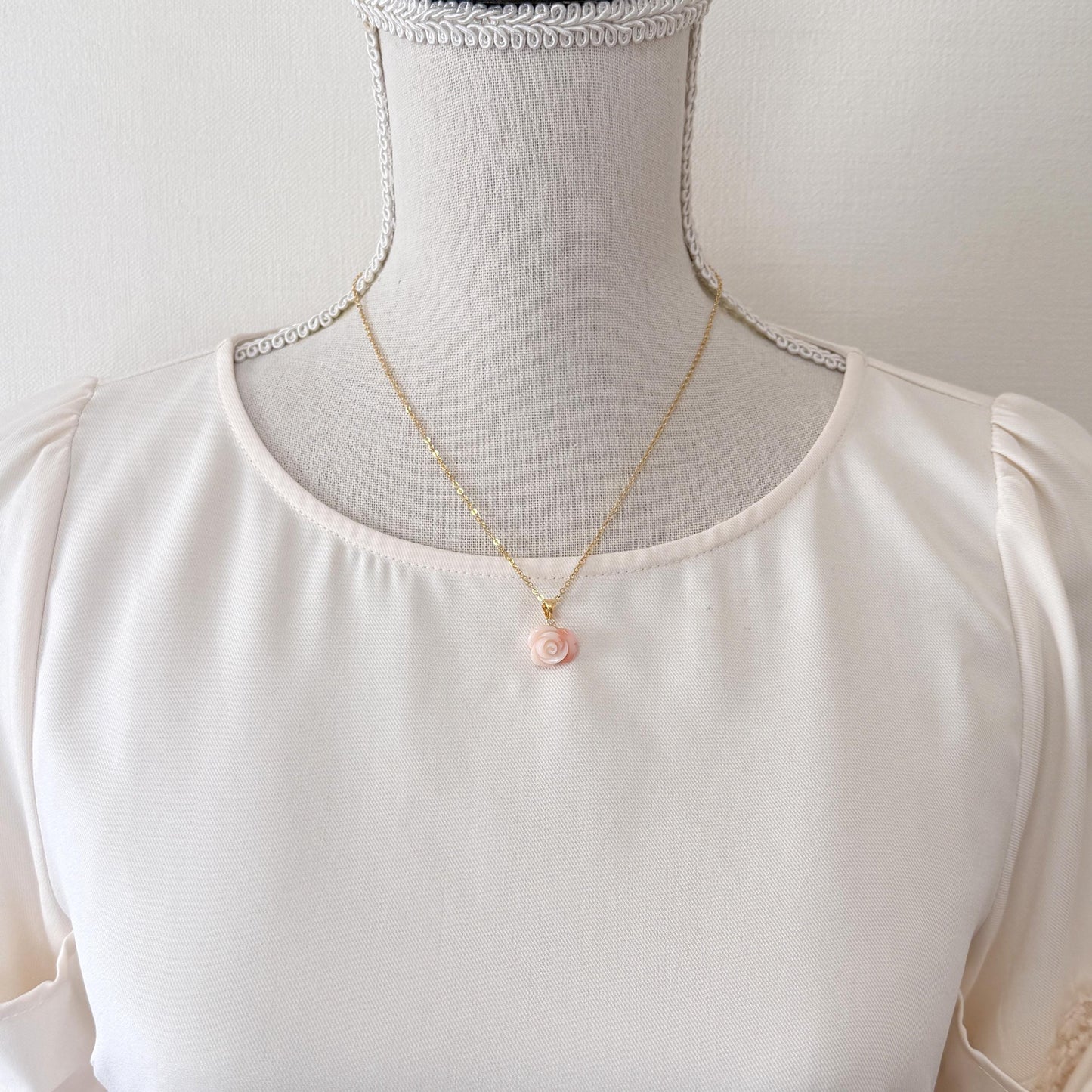 Natural Coral Rose Pendant Jewelry: Pink White Deep Sea Coral Carving, Silver Gold Plated Bail (11.8x13mm, Genuine Coral)