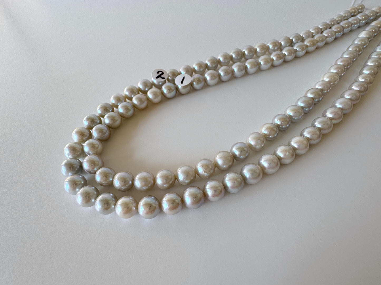 7-7.5mm Japanese Akoya Pearl Beads, Blue/Silver color pearl (Cobalt treated), Genuine Salt water Akoya Pearl, Full Strand, 40cm , 15.7"
