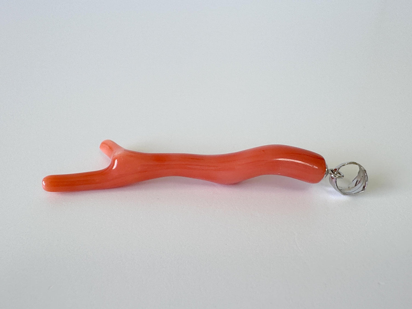 Natural Deep Sea Coral Branch Pendant, 49mm, Natural Orange/Pink color coral branch pendant, Silver (Rhodium-Plated) bail