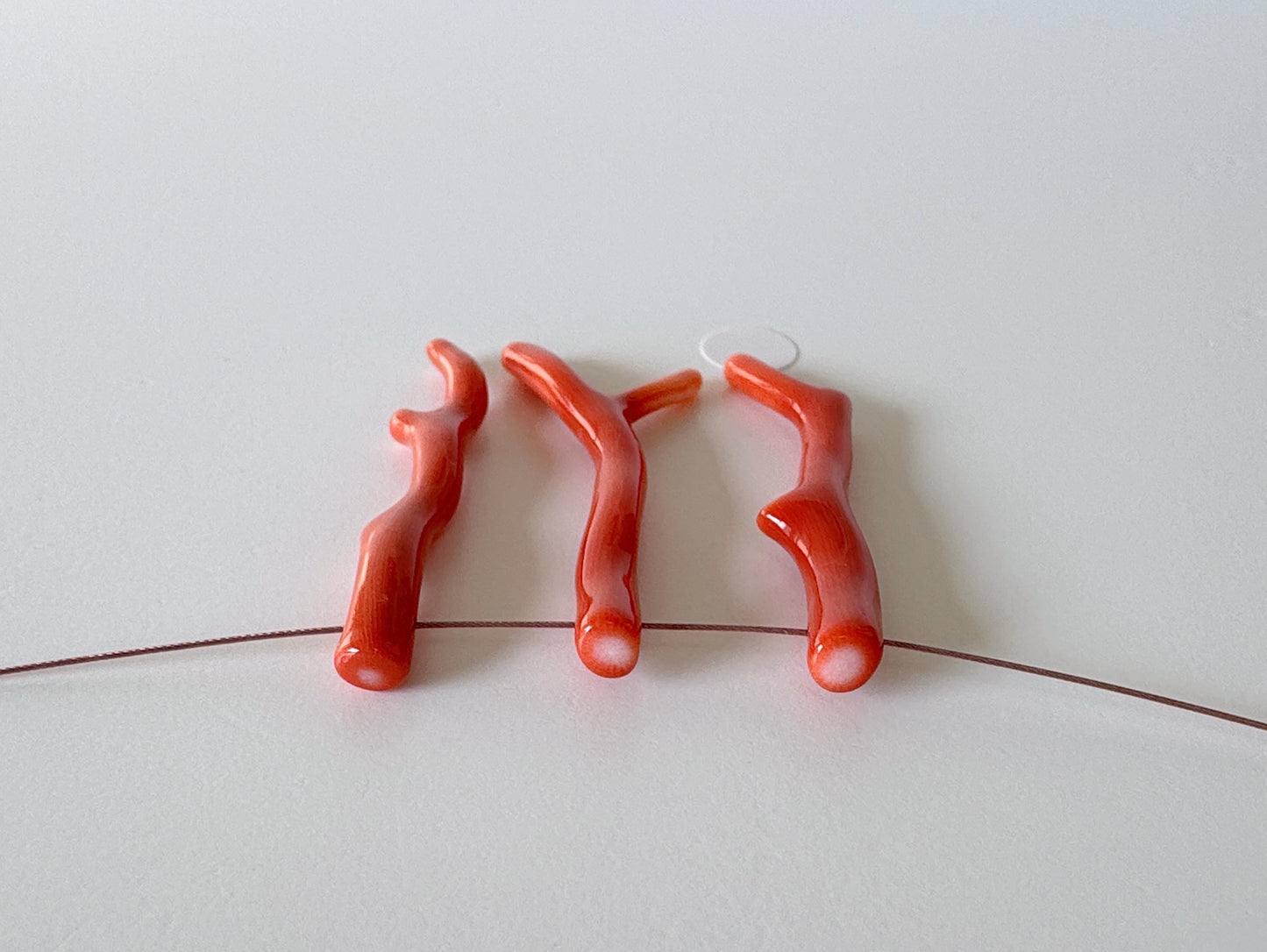 Natural Japanese Momo Coral branches, Set of 3pcs, Natural Orange Color, Side Full-Hole, Genuine Precious Coral, for Jewelry Making