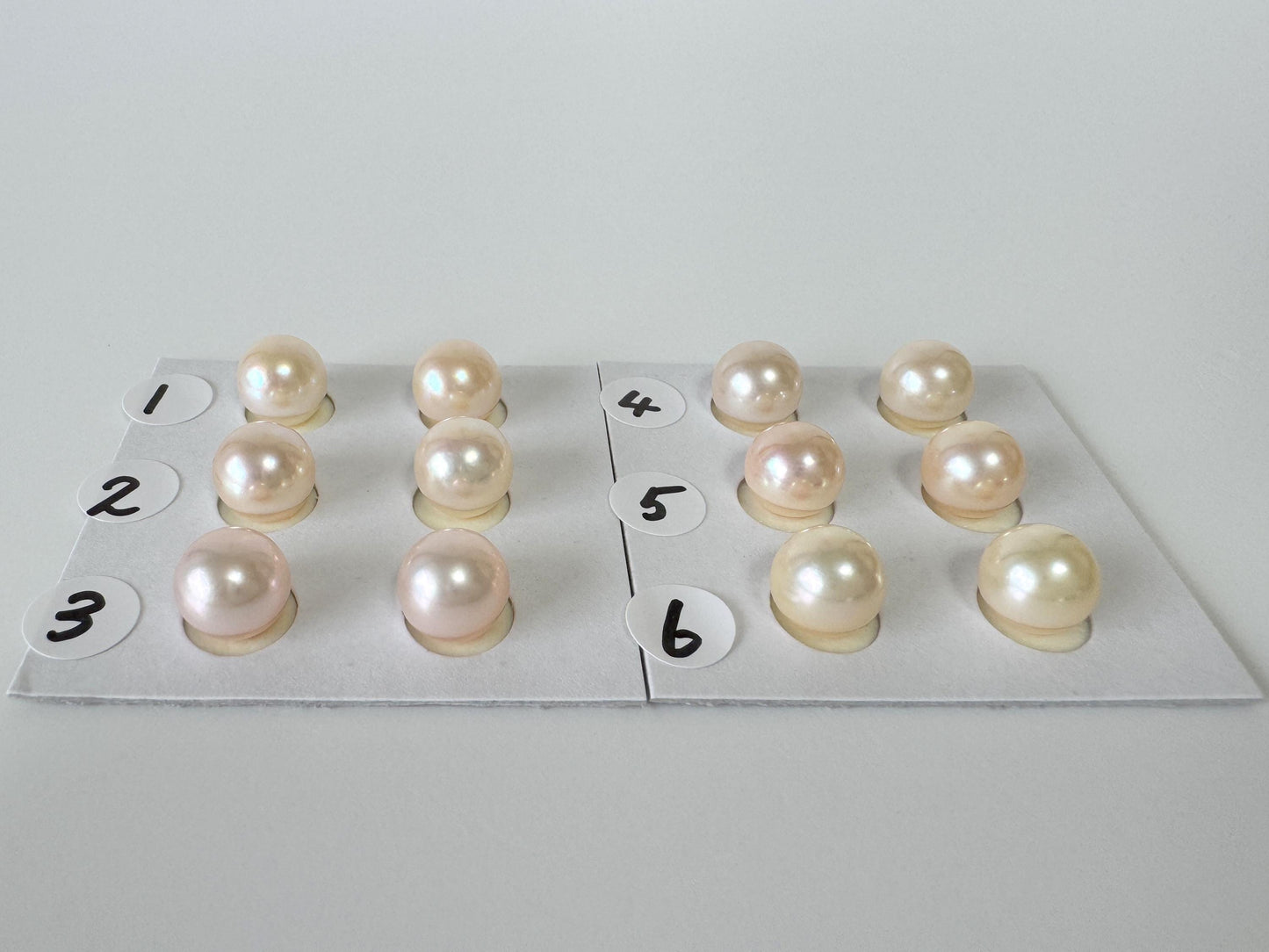 Japanese Cream White Akoya Pearl 8mm, Half-Drilled Round loose, Price per Pair, Value-priced Salt water pearl, For Earrings