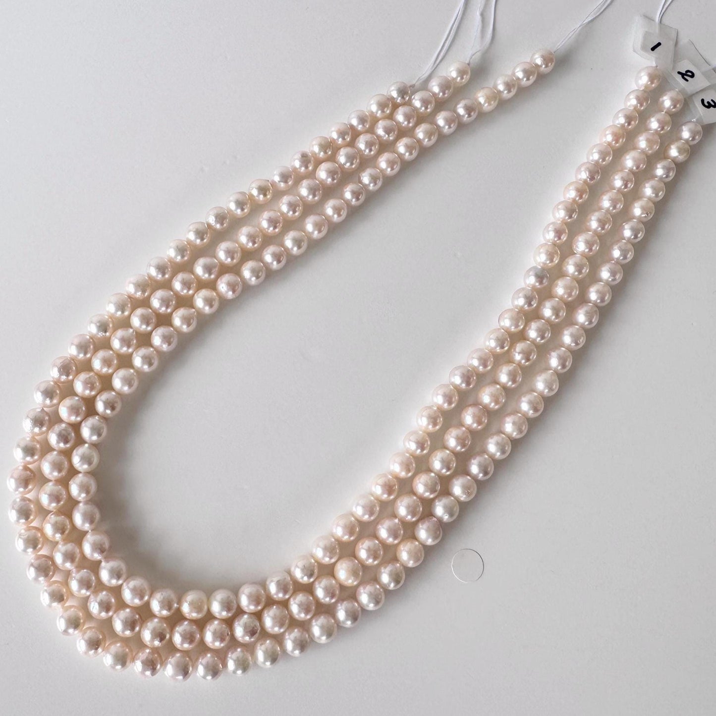 6.5-7mm Japanese White/Pink Akoya Pearl Beads, Genuine Akoya Pearl, Full Strand, 40cm , 15.7", Cultured Salt water pearl