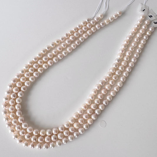 6.5-7mm Japanese White/Pink Akoya Pearl Beads, Genuine Akoya Pearl, Full Strand, 40cm , 15.7", Cultured Salt water pearl