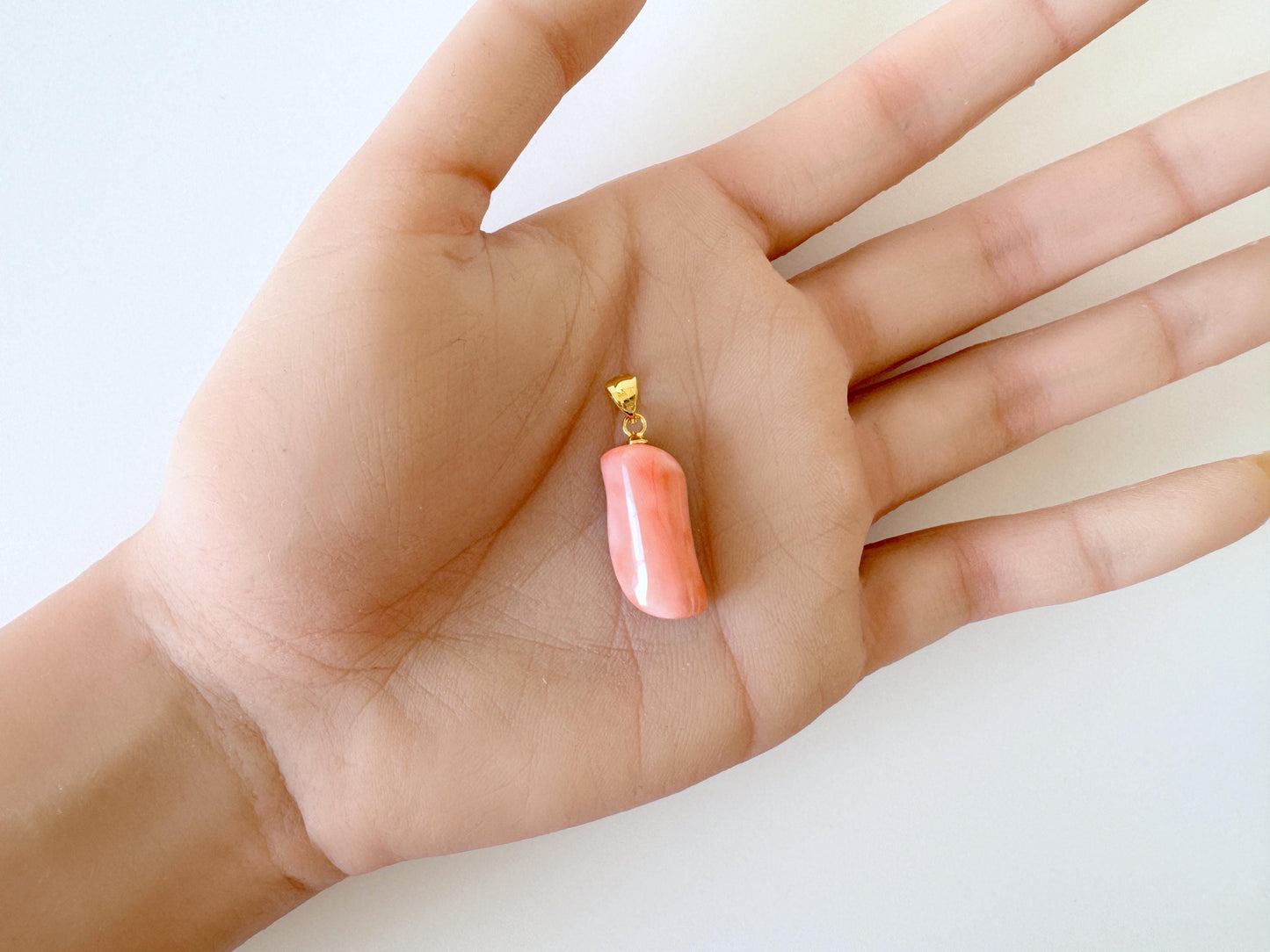Natural Deep Sea Coral Unique Shaped Pendant, 21.8x10.5mm, Natural Pink/Orange color coral, Silver (Gold-Plated) bail